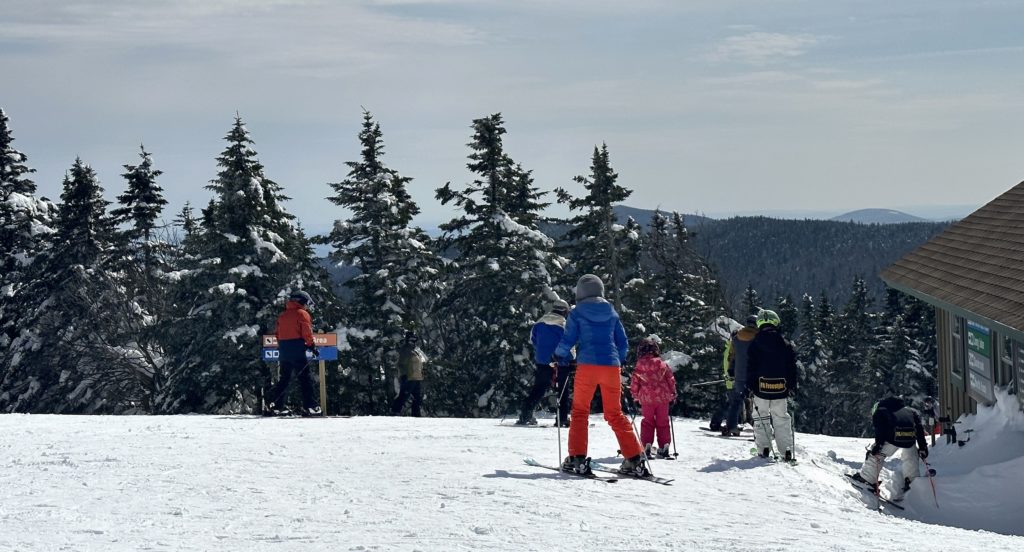 Family/friends enjoying snow sports.