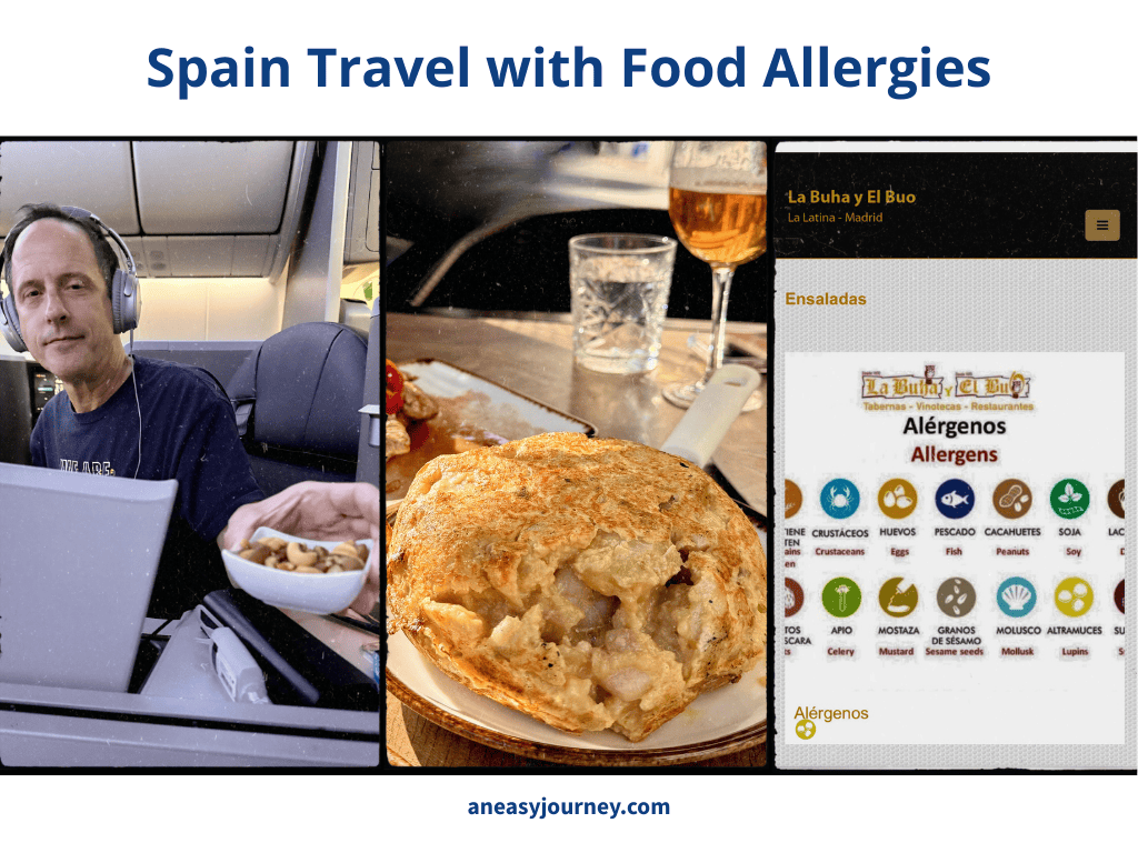 Warm nuts on our flight but delicious, Food Allergy safe food in Spain!
